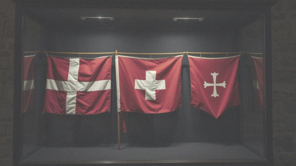 Jakie są źródła historyczne czerwonej flagi z białym krzyżem?